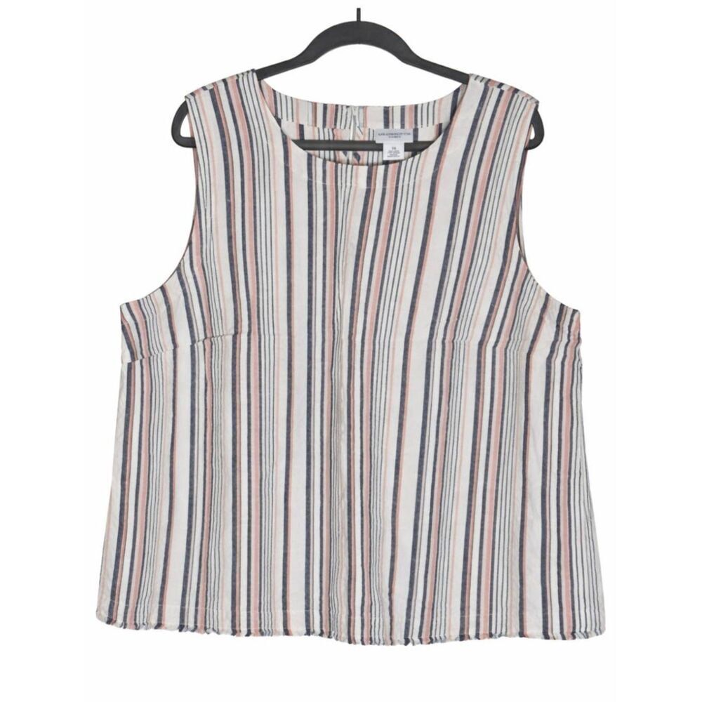 Liz Claiborne womens 2xl linen blouse gray coral pink stripe top summertime - Picture 2 of 9